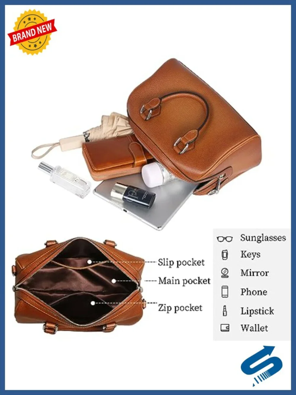 Leather Top Handle Satchel Handbag Crossbody Tote Shoulder Bag